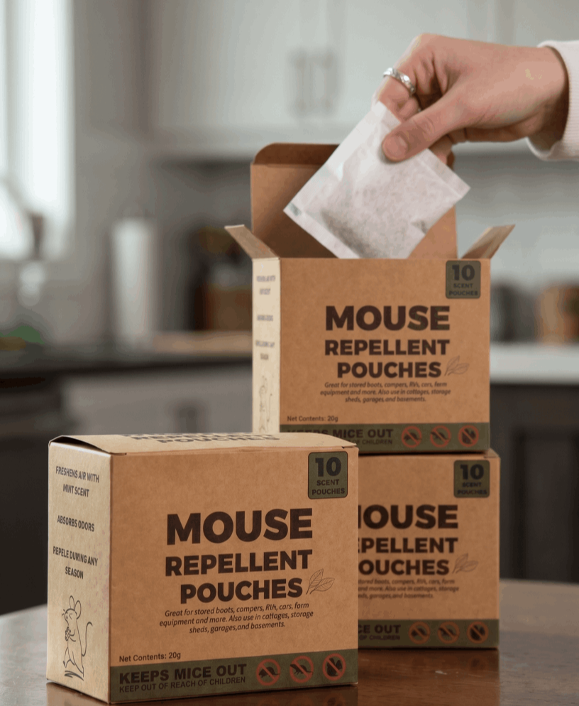 A hand taking out a pouch of Pest Vault from boxes