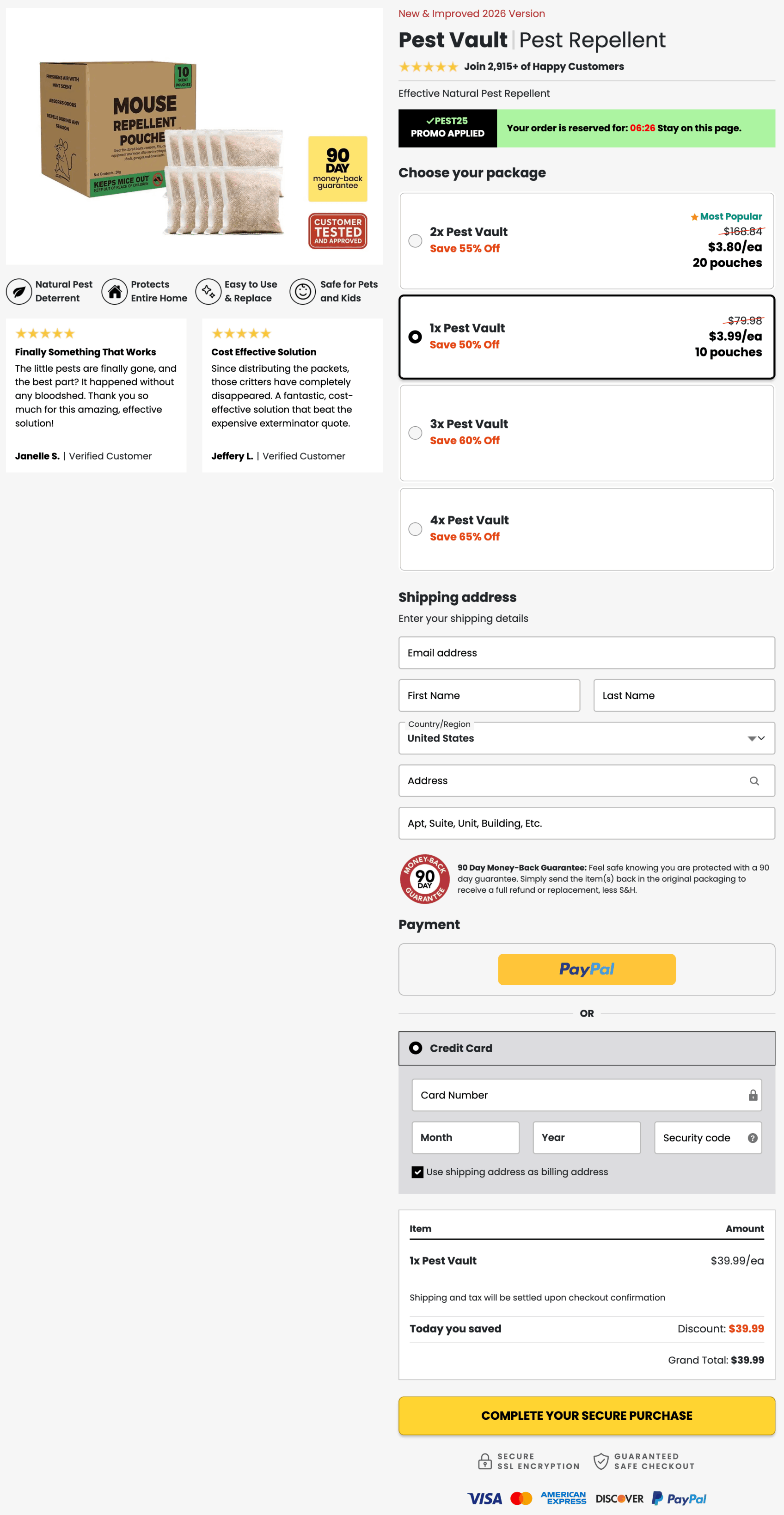 Pest Vault 100% Secure Checkout page